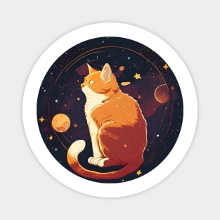 Cat Beautiful Moon - Playful Lunar Cat Moon and Stars Magnet