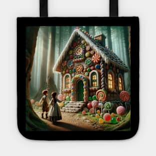 Whimsical Encounter in the Woods: Hansel and Gretel's First Glimpse of the Gingerbread Cottage Tote