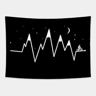 Bike EKG Heartbeat Mountain Biking Night Sky Tapestry