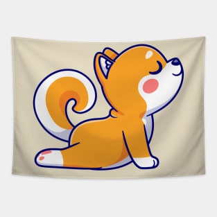 Cute Shiba Inu Dog Stretching Yoga Cartoon Tapestry