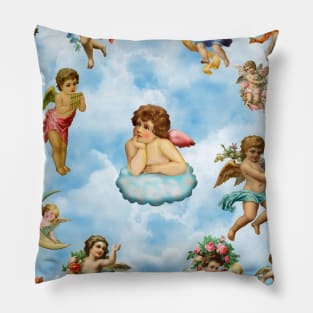 angel cherub clouds antique Pillow