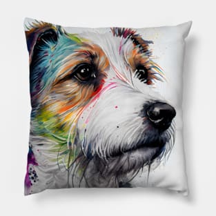 Watercolor Jack Russell Terrier with Rainbow Colors Pillow