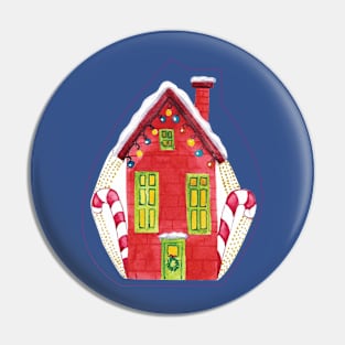 Red House with Christmas lights Pin