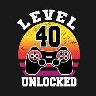 level 40 unlocked 40 Years Old retro 80s 40th Birthday gamer T-Shirt