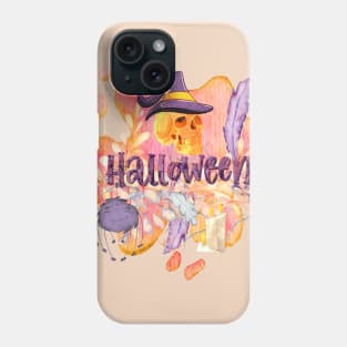 BEAUTIFUL WORDSMITH HALLOWEEN WITH SKULL AND SPIDER WITH FEATHERS AND FLOWERS Phone Case