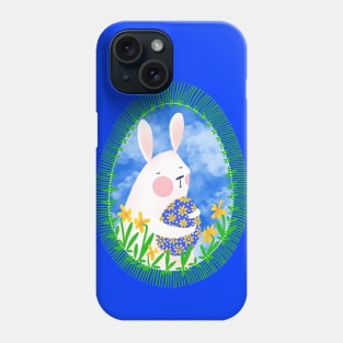 Cute white bunny with floral easter egg decoration on blue sky, version 1 Phone Case