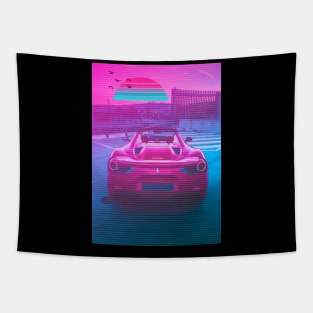 Car Retro Mountain Synthwave Tapestry
