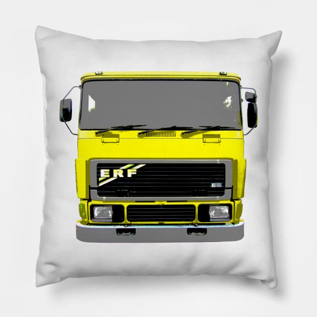 ERF E6 1980s classic heavy lorry yellow Pillow by soitwouldseem