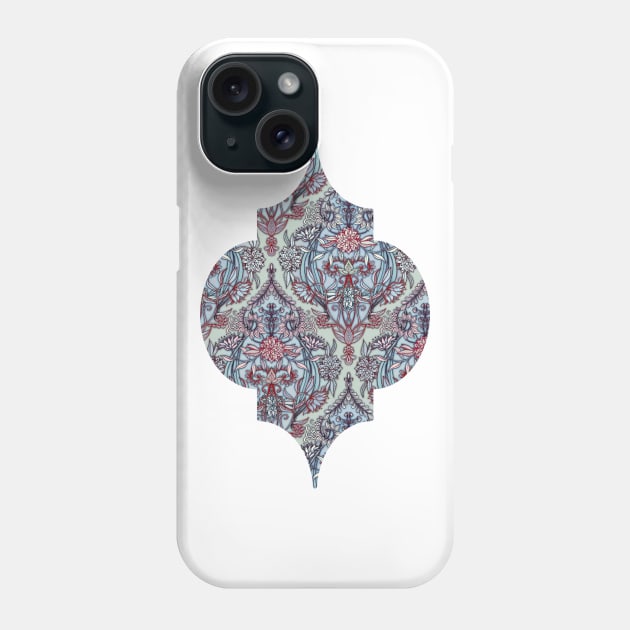 Botanical Moroccan Doodle Pattern in Navy Blue, Red & Grey Phone Case by micklyn