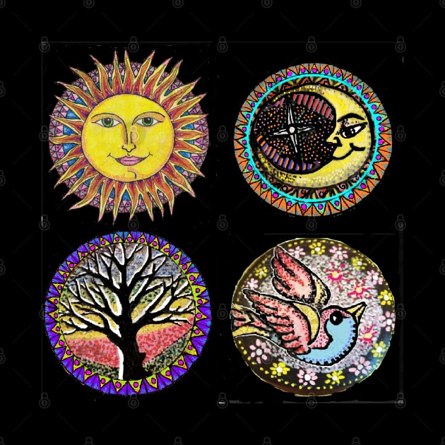 4 Tattoo Symbols Sun,Moon,Tree and Bluebird by LowEndGraphics