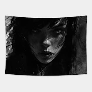 Retro Girl Monochrome 80s Tapestry