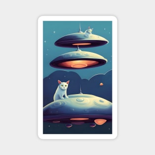 White Cats and UFOs Magnet