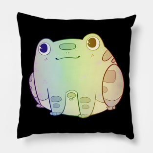 Chibi Frog Sitting - Pastel Rainbow Pillow