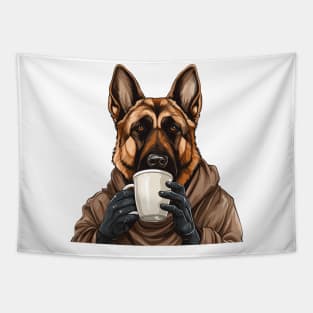 German Shepherd Drinking Coffee Tapestry