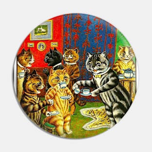 Cat Tea Party: A Louis Wain abstract psychedelic Art Print Pin