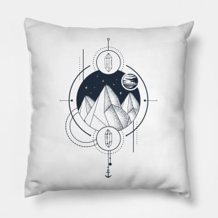 Creative Illustration In Geometric Style. Adventure, Nature, Travel, Mountains And Crystals Pillow