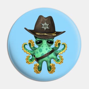 Cute Green Baby Octopus Sheriff Pin