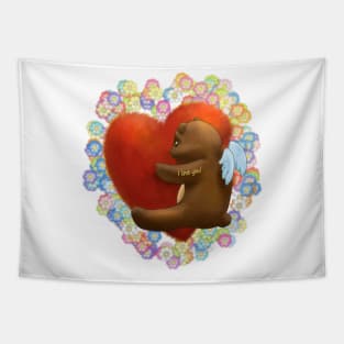 Heart hugging bear, i love you. Tapestry