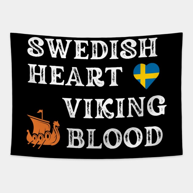 Swedish Heart Viking Blood. White text. Gift ideas for Historical Enthusiasts and Viking Lovers. Tapestry by Papilio Art