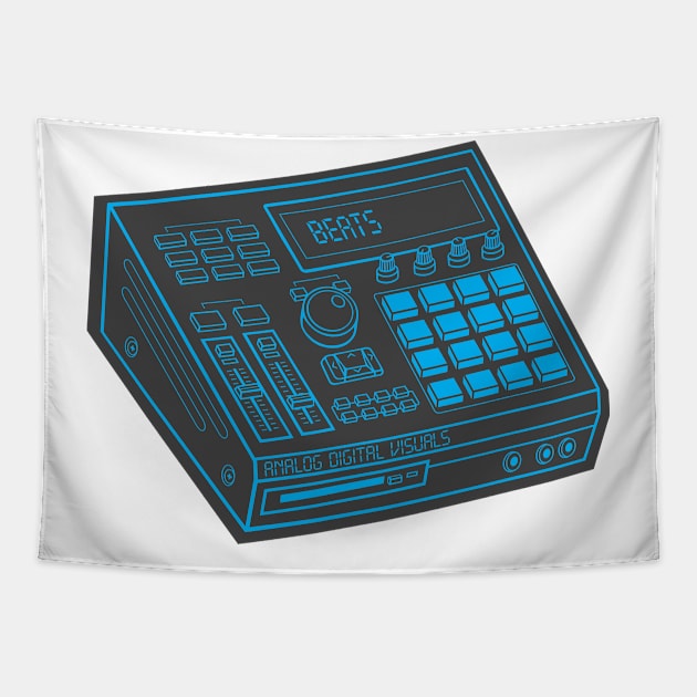 Beat Maker (Vivid Cerulean Lines + Arsenic Drop Shadow) Analog / Music Tapestry by Analog Digital Visuals