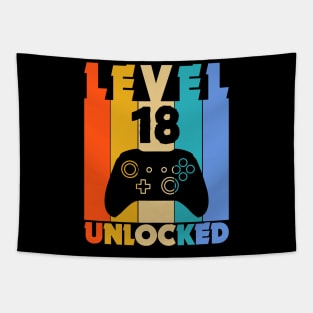 Level 18 Unlocked Funny Video Gamer Birthday Novelty T-Shirt Tapestry