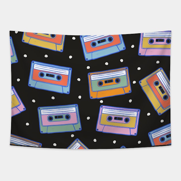 Classic 80s Cassette Tapes Pattern Tapestry by cecececececelia