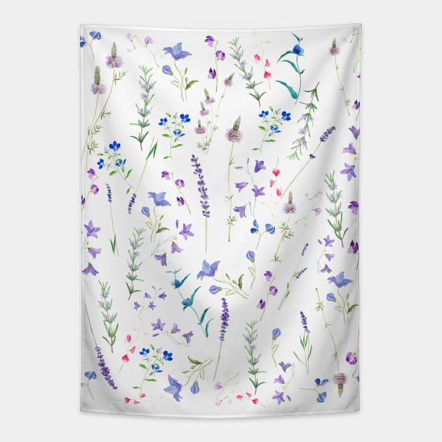 delicate purple wildflowers pattern Tapestry by colorandcolor