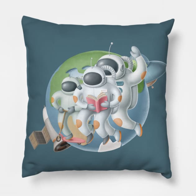 Astronauts hanging out in space. Pillow by CaptainPixel