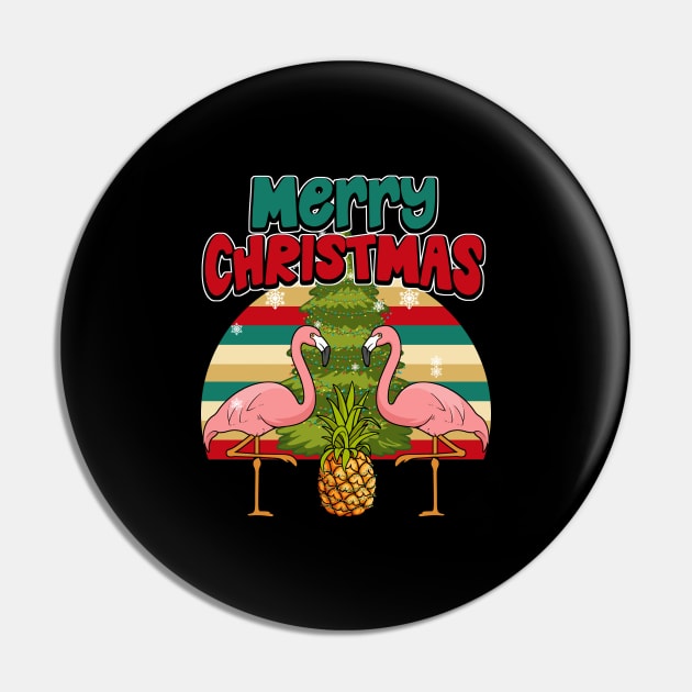 Merry Christmas Pineapple Xmas Tree And Flamingos Gift Pin by YouareweirdIlikeyou