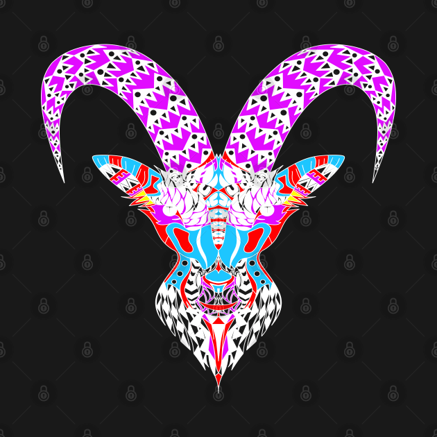 the goat in bright natural colors in ecopop zentangle devil art by jorge_lebeau