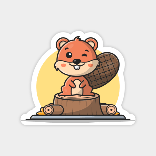 Cute Beaver Sitting Cartoon Vector Icon Illustration Magnet