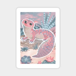 Pink Leopard Gecko and Succulents Magnet