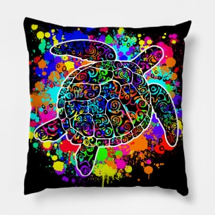 Rainbow Splatter Sea Turtle Pillow