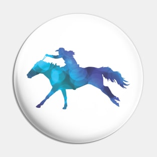 Blue Abstract Cowgirl Riding a Galloping Horse Pin