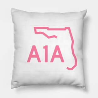 Florida A1A Road Sign Beach Culture Icon Flamingo Pink Pillow