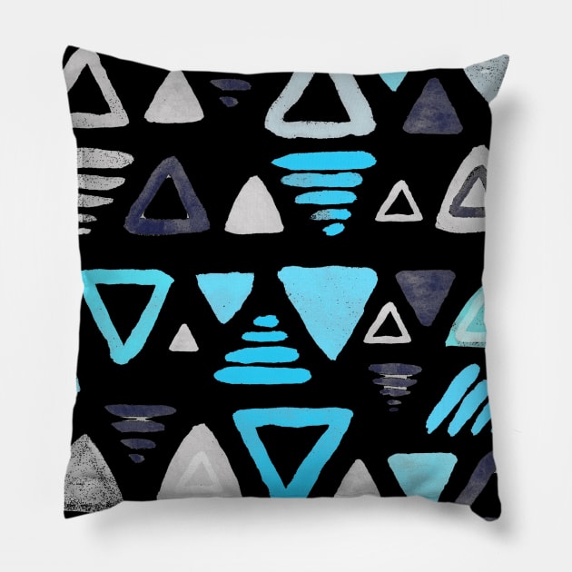 Summer Turquoise Triangles on Grey Pillow by micklyn