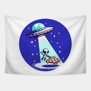 8-Bit Pixel Alien Pizza Adventure: Colorful Retro Gaming Art Tapestry