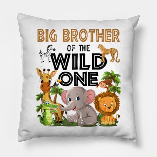 Big Brother Of The Wild One Birthday 1st Safari Jungle Famil Pillow by Eduardo