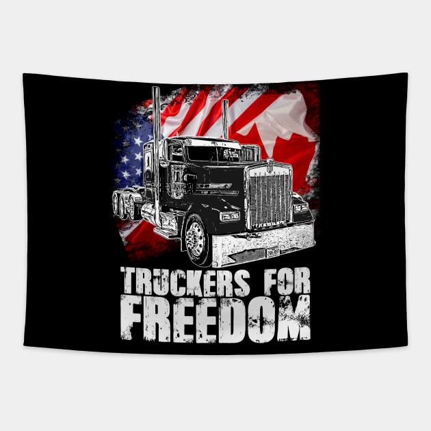 American Flag Canada Flag Freedom Convoy 2022 TRUCKER Driver Tapestry by aeroloversclothing