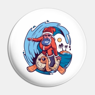 Santa Claus Surfing Turtle Pin