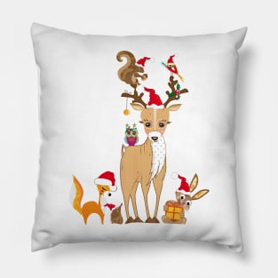 Christmas meeting of cute forest animals Pillow