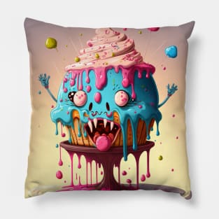 Cake Caricature - January 1st - Yearlong Psychedelic Cute Cakes Collection - Birthday Party - Delicious Dripping Paint, Bright Colors, and Big Adorable Smiles Pillow