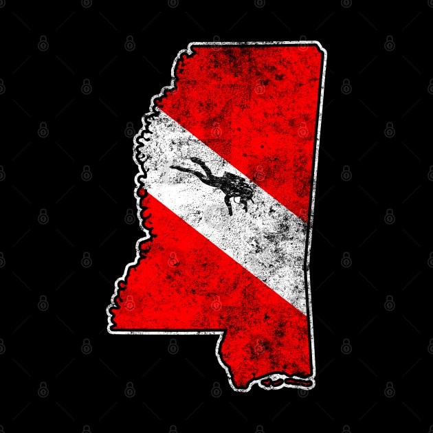 Mississippi Dive Flag Scuba Diving State Map Dive Flag Distressed by TeeCreations