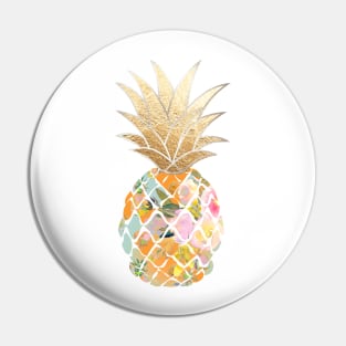 Aloha pineapple, orange+blue + faux gold Pin