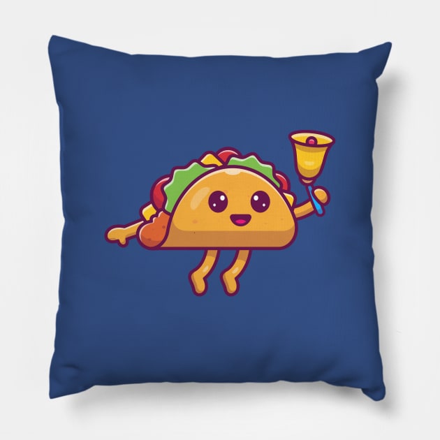 Cute Taco Holding Bell Cartoon Pillow by Catalyst Labs