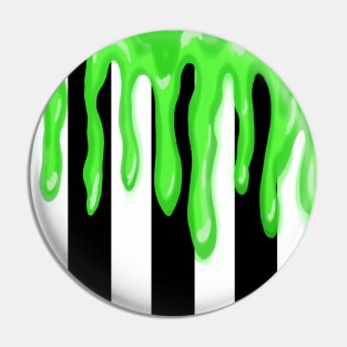 Green Slime on Black and White Stripes Design Pin