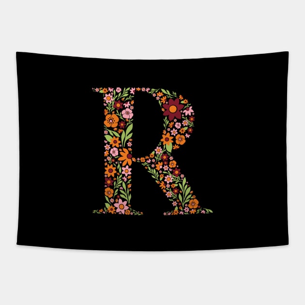 Retro Floral Letter R Tapestry by zeljkica