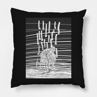 Woodcut tree illustration falling embers Pillow