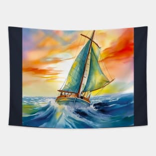 Sailing towards the sunset Tapestry