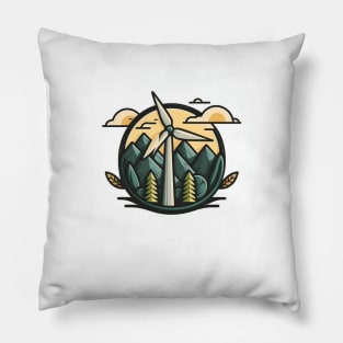 Greenbubble's Wind Turbine Cartoon Print - Plant a Tree for the Planet! Pillow